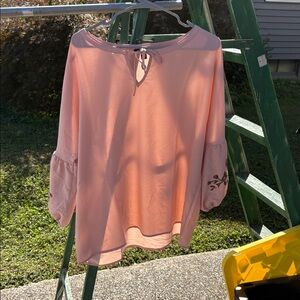 Pink Long Sleeve Top with Floral Embroidery